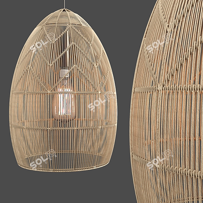 Natural Rattan Trio Pendant Lights 3D model image 4