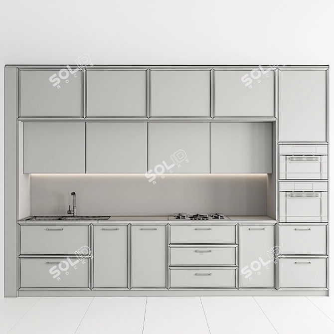 Modern Classic White Wood Kitchen 3D model image 5