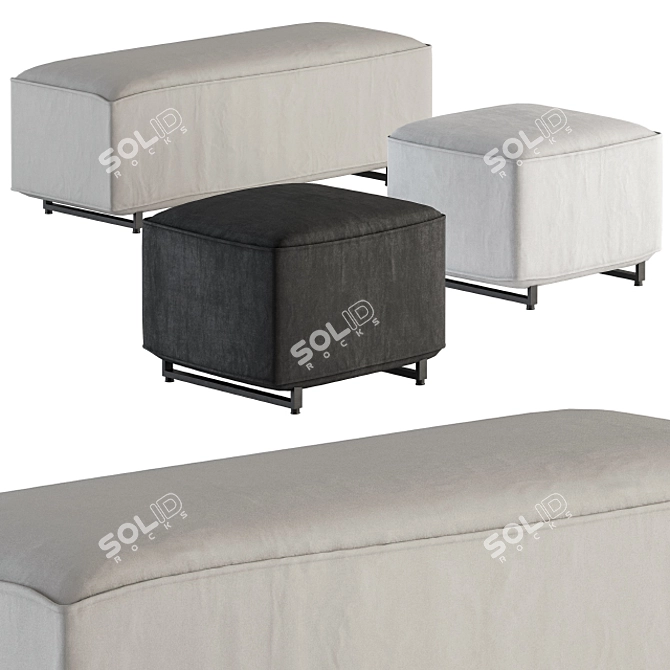 Versatile Two Type Bench & Pouf Set 3D model image 1