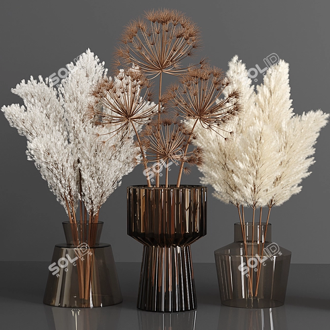 Elegant Dried Pampas Bouquet 3D model image 1