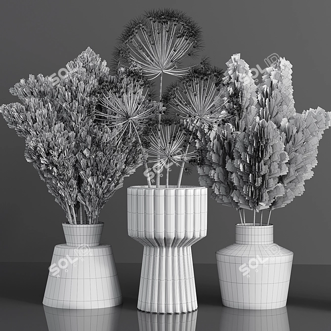 Elegant Dried Pampas Bouquet 3D model image 4