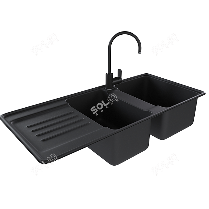 Modern Double Granite Sink 3D model image 1