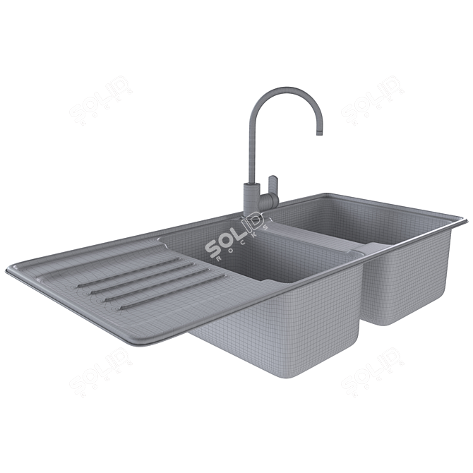 Modern Double Granite Sink 3D model image 3