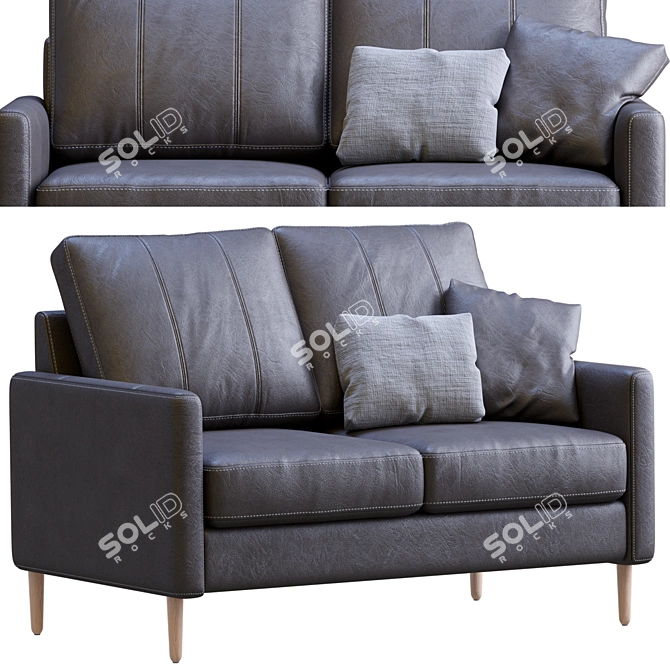 Luxury Block Jumbo Loveseat Leather Sofa 3D model image 3