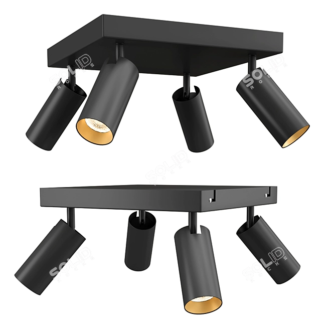 Modern LED Ceiling Lamp - Black & Gold | Ø 24 cm 3D model image 1