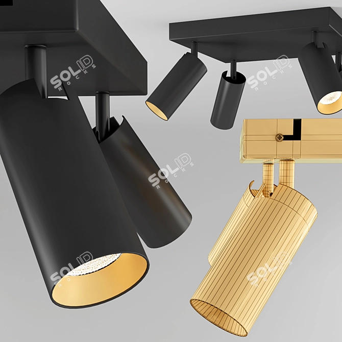 Modern LED Ceiling Lamp - Black & Gold | Ø 24 cm 3D model image 2