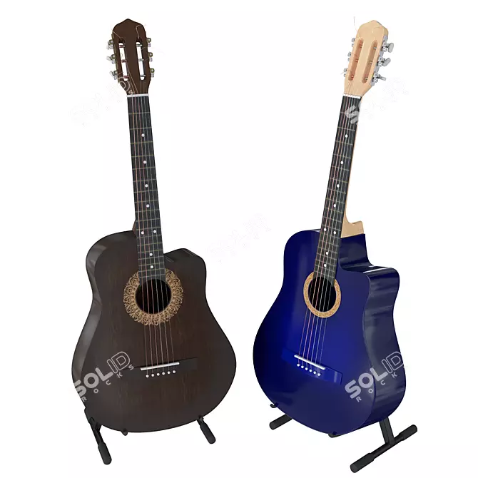 Versatile Acoustic Guitar with 2 Stylish Finishes 3D model image 5