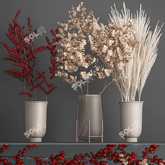 Eucalyptus Bouquet with Dry Reed Decor 3D model image 1