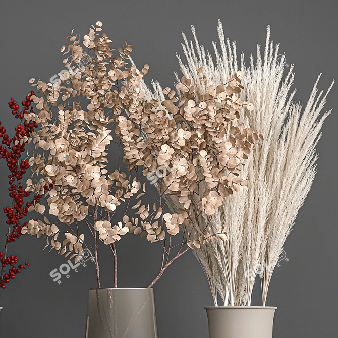 Eucalyptus Bouquet with Dry Reed Decor 3D model image 2