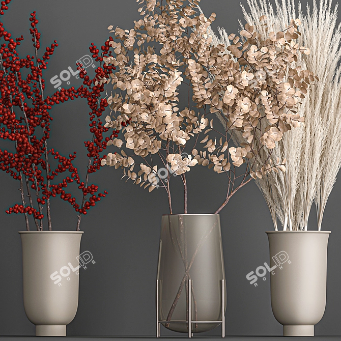 Eucalyptus Bouquet with Dry Reed Decor 3D model image 3