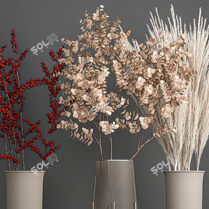 Eucalyptus Bouquet with Dry Reed Decor 3D model image 4