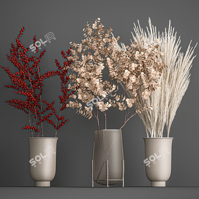 Eucalyptus Bouquet with Dry Reed Decor 3D model image 5