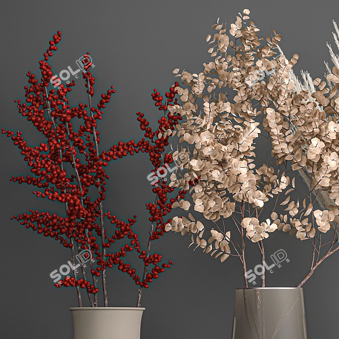 Eucalyptus Bouquet with Dry Reed Decor 3D model image 6