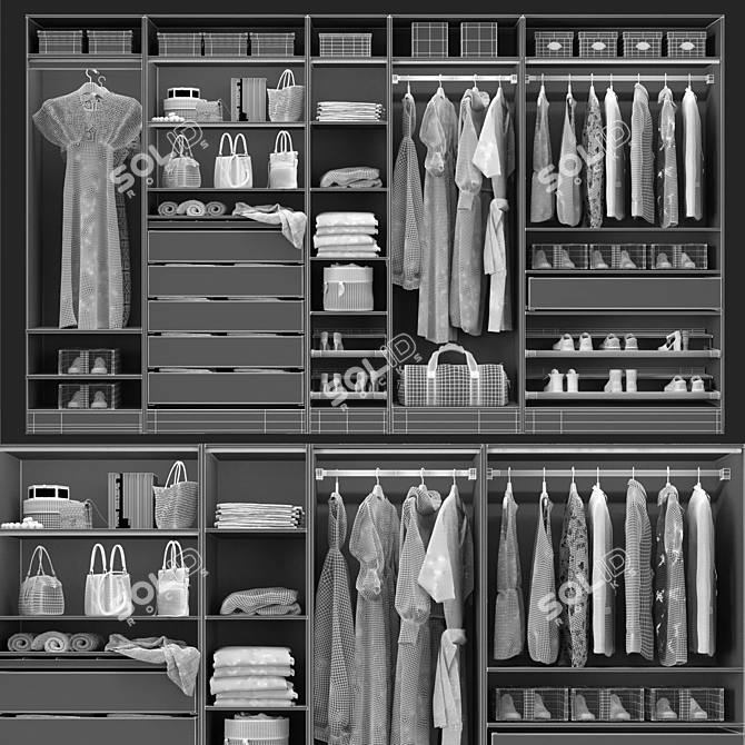 Sleek White Wardrobe with Spacious Design 3D model image 4