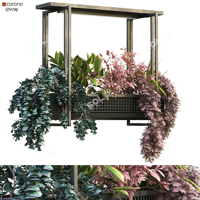 Modern Metal Indoor Plant Box Set 3D model image 1