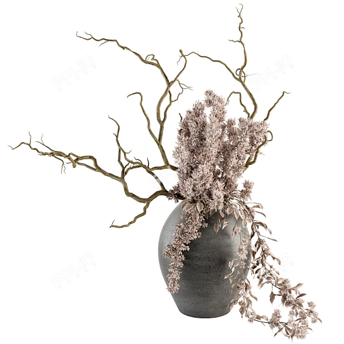 Rustic Charm: Dried Branch & Concrete Vase 3D model image 1