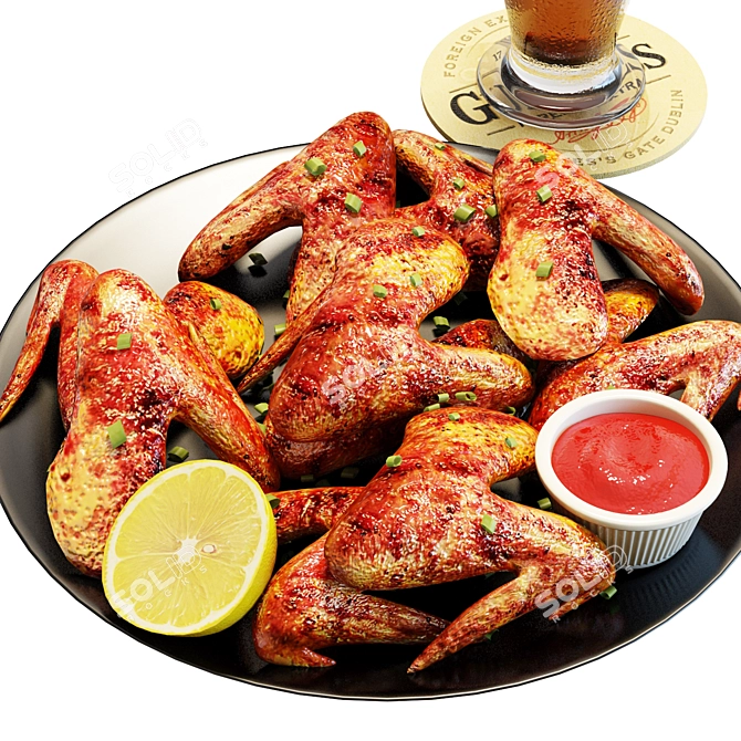 Delicious Chicken Wings & Beer Set 3D model image 2