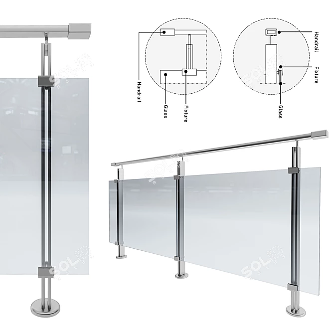 Versatile Glass Railing: Expandable & Stylish 3D model image 1