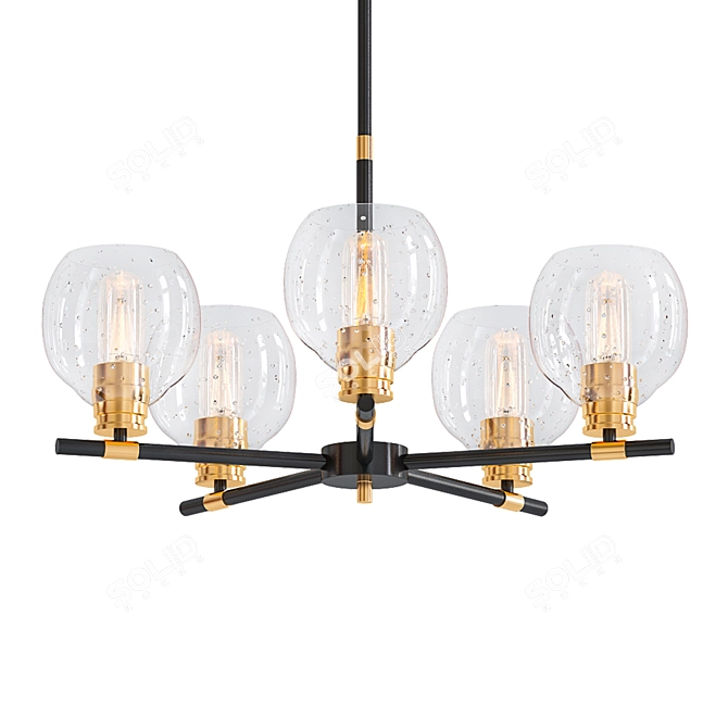 5-Light Wagon Wheel Chandelier: Modern Glam Black Gold 3D model image 1