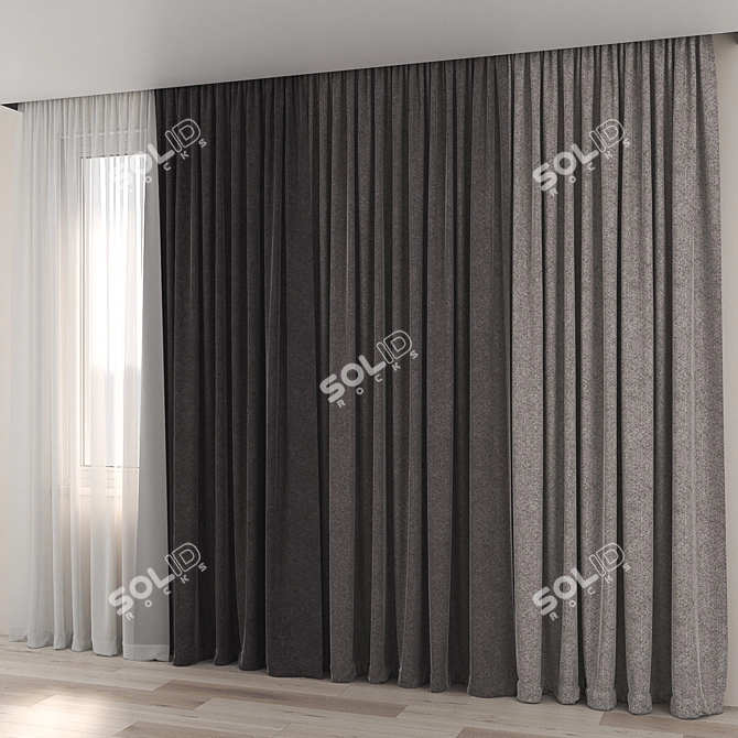 Title: Elegant Tulle Curtains - Minimalist Design 3D model image 2