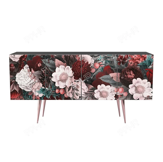 Floral Black & Rose Gold Sideboard 3D model image 1