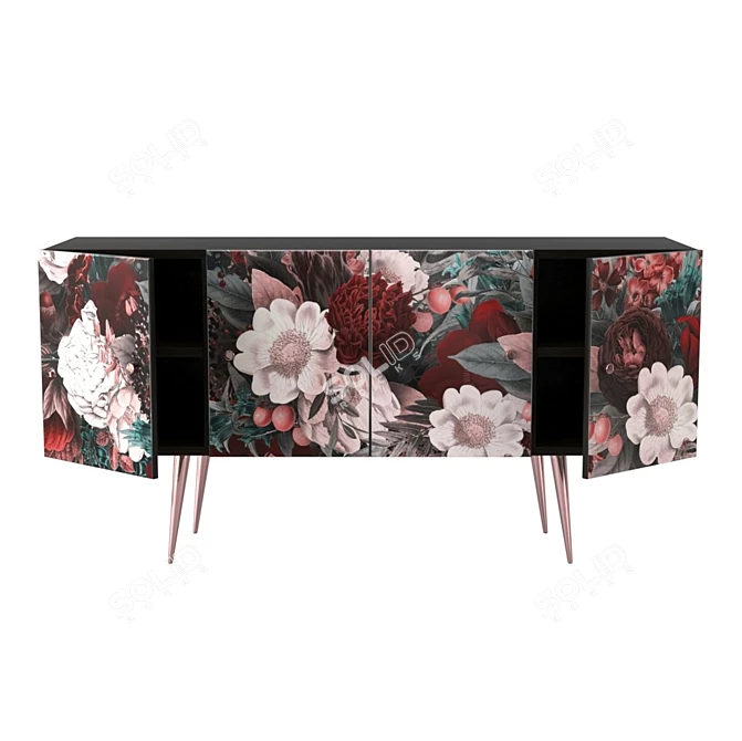 Floral Black & Rose Gold Sideboard 3D model image 2