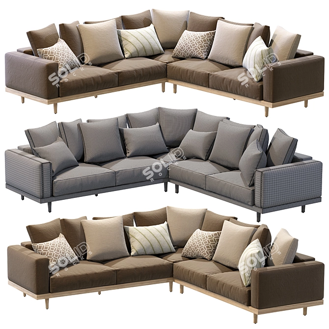 Newport 3-Piece L-Shaped Sectional: Modern Comfort for Your Living Space 3D model image 5