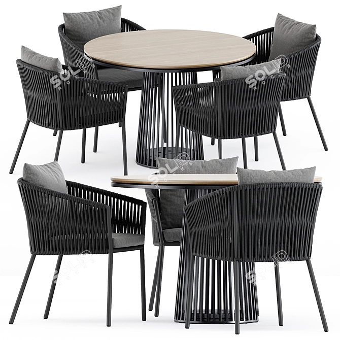 Modern Porto Chair & Grid Table Set 3D model image 1