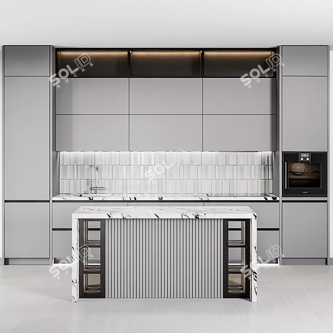 Sleek Modern Kitchen: Customizable Design 3D model image 1