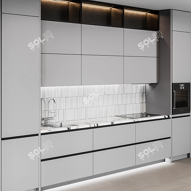 Sleek Modern Kitchen: Customizable Design 3D model image 3