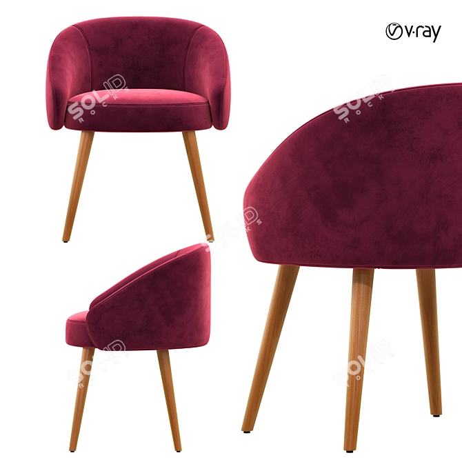 Luxurious Bordeaux Velvet Armchair 3D model image 2
