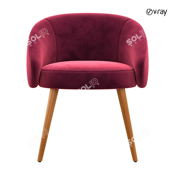 Luxurious Bordeaux Velvet Armchair 3D model image 3
