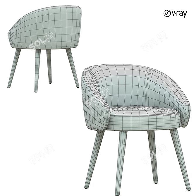 Luxurious Bordeaux Velvet Armchair 3D model image 6