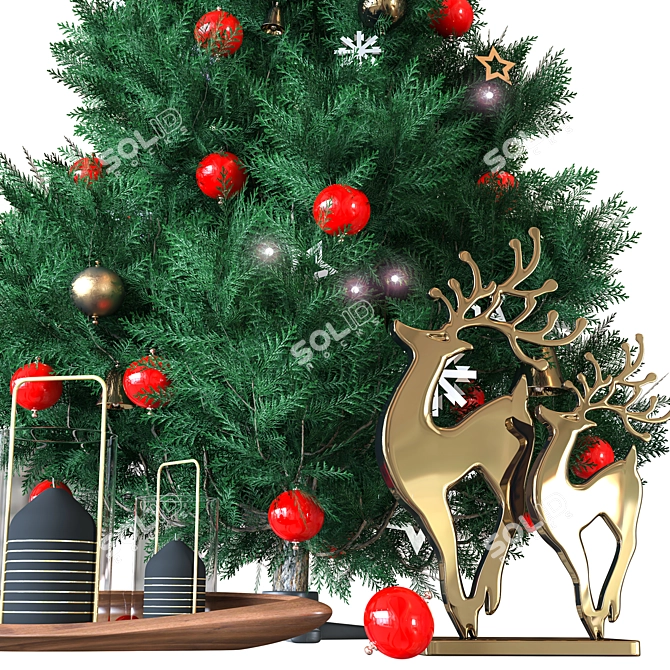 Festive Christmas Tree Decor 3D model image 2