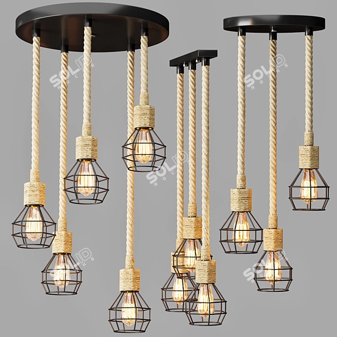 Industrial Rope Hanging Light 3D model image 1