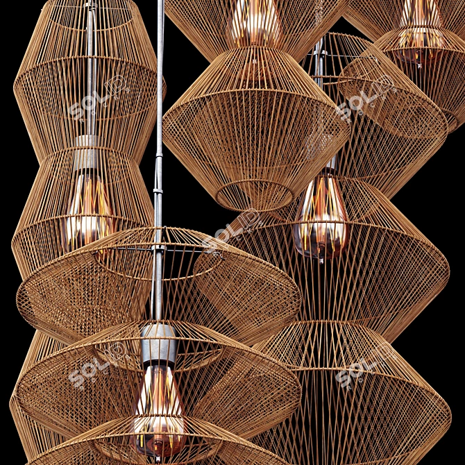 Rattan Zigzag Pendant Lamp - Modern, Handcrafted Design 3D model image 2