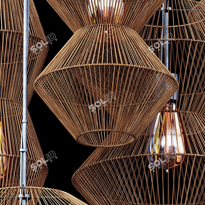 Rattan Zigzag Pendant Lamp - Modern, Handcrafted Design 3D model image 4