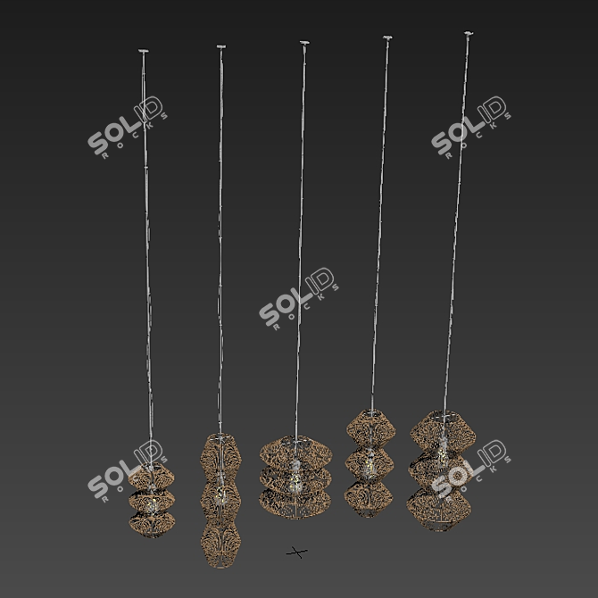Rattan Zigzag Pendant Lamp - Modern, Handcrafted Design 3D model image 6