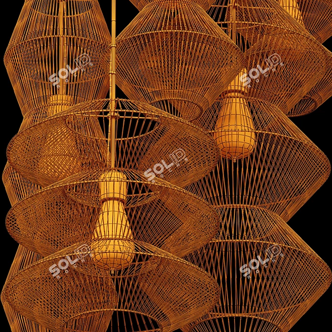 Rattan Zigzag Pendant Lamp - Modern, Handcrafted Design 3D model image 8