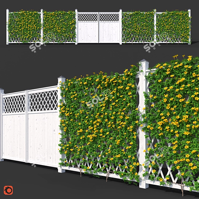 Mandeville Sandera Fence with Yellow Corona Flowers 3D model image 1