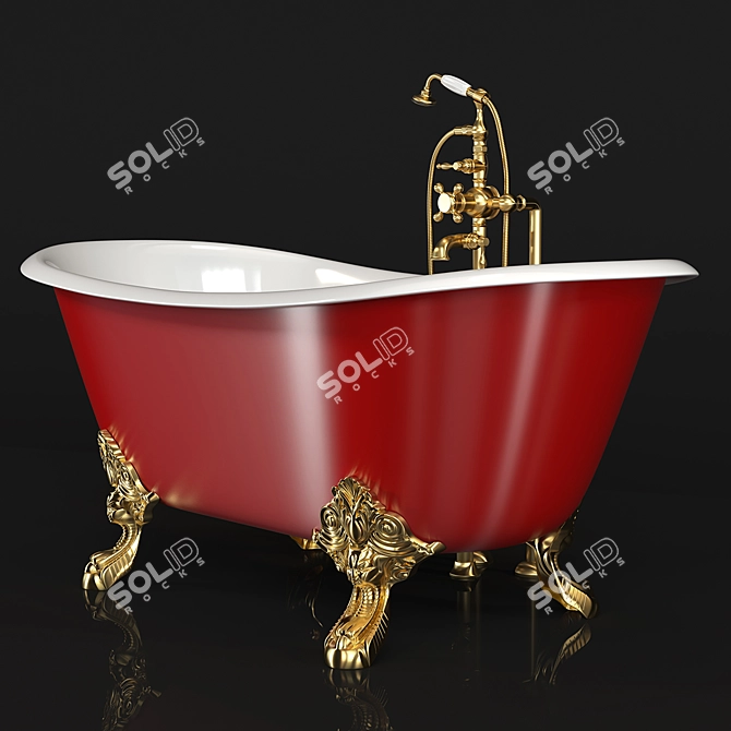 Sleek Metal Clawfoot Bathtub 3D model image 2