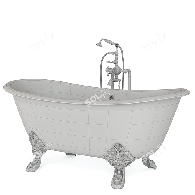 Sleek Metal Clawfoot Bathtub 3D model image 7