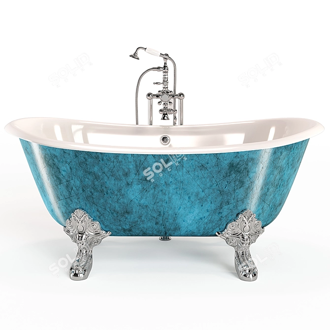 Sleek Metal Clawfoot Bathtub 3D model image 10