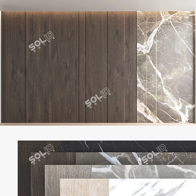 Decorative Wood and Marble Wall Panel Set 3D model image 1