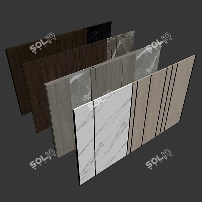 Decorative Wood and Marble Wall Panel Set 3D model image 6