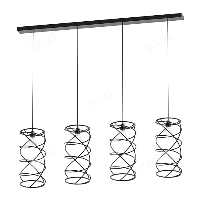 Spira Black 4-Light Hanging Lamp 3D model image 1