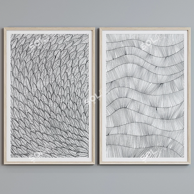 Modern Line Pattern Picture Frame Set 3D model image 3