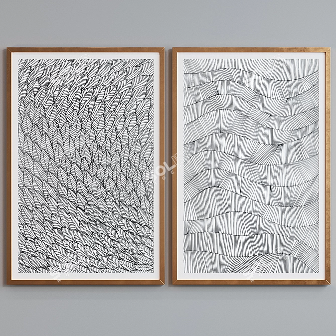 Modern Line Pattern Picture Frame Set 3D model image 4