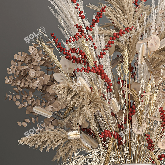 Elegant Reed Bouquet: White Pampas, Eucalyptus, and Red Berries 3D model image 2