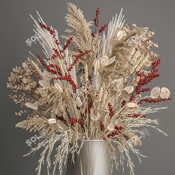 Elegant Reed Bouquet: White Pampas, Eucalyptus, and Red Berries 3D model image 3